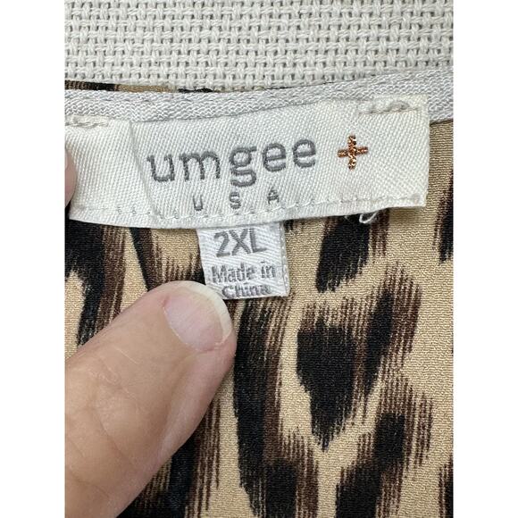 Umgee USA Women's Sz 2XL Tunic Top Tan Front Animal Print Back Boho Fringe Trim - Picture 11 of 14